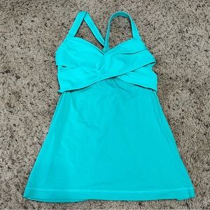 Lululemon wrap it up tank top built in shelf bra teal blue straps 6